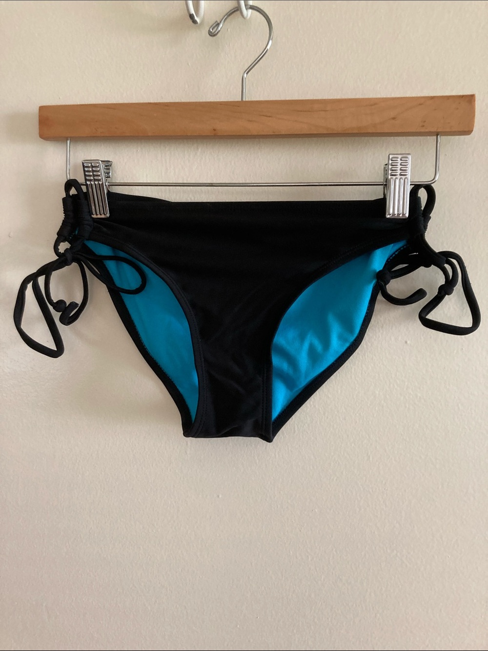 Xhilaration Black & Turquoise Side-Tie Bikini Bottoms